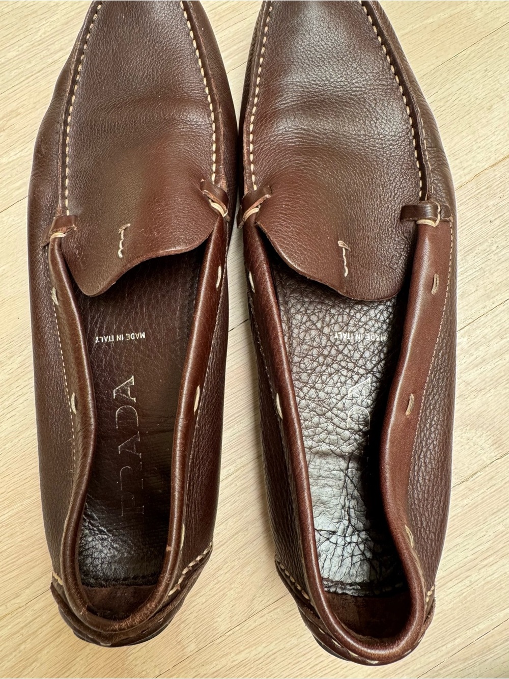 Prada Dark Brown Pebbled Leather Slip-On Loafers size 39 - Picture 6 of 9